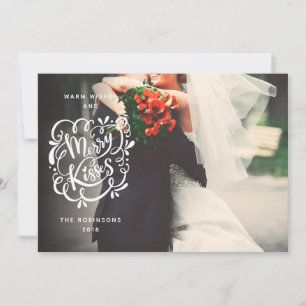 Merry Kisses Typography Christmas Full Bleed Photo Holiday Card
