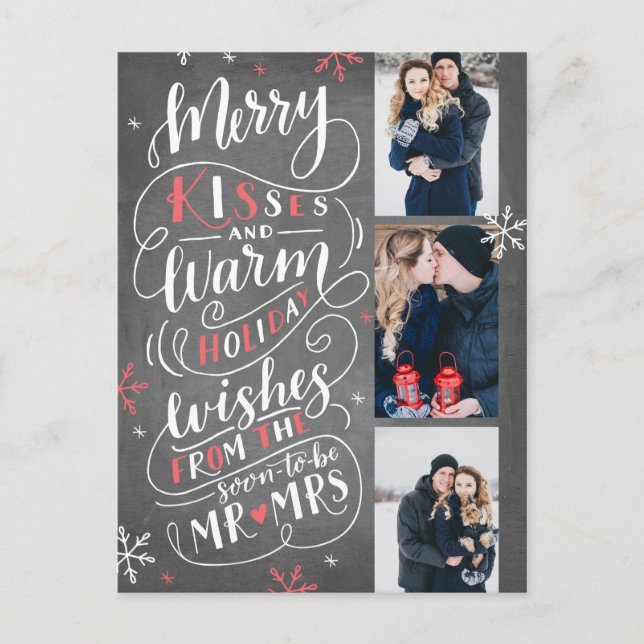 Merry Kisses Warm Holiday Wishes | Red Save Date Announcement Postcard (Front)