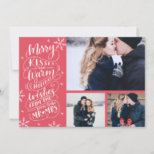 Merry Kisses Warm Wishes   Holiday   Red  3-Photo Save The Date