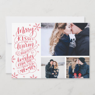 Merry Kisses Warm Wishes   Holiday   White 3-Photo Save The Date