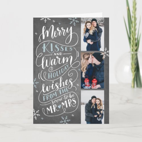 Merry Kisses Warm Wishes Save Date 3 Photo Folded Holiday Card