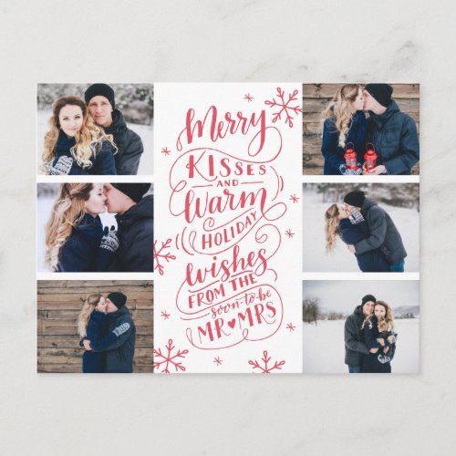 Merry Kisses Warm Wishes Save Date 6_ Photo Announcement Postcard