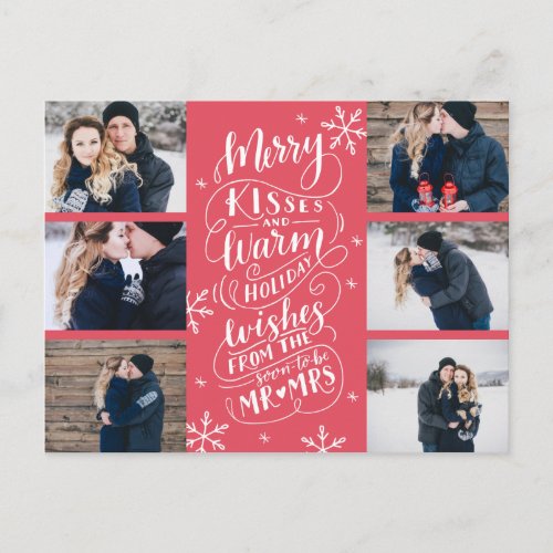 Merry Kisses Warm Wishes Save Date 6_ Photo Announcement Postcard