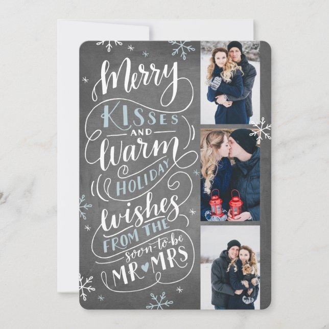 Merry Kisses Warm Wishes Save The Date 3 Photo (Front)