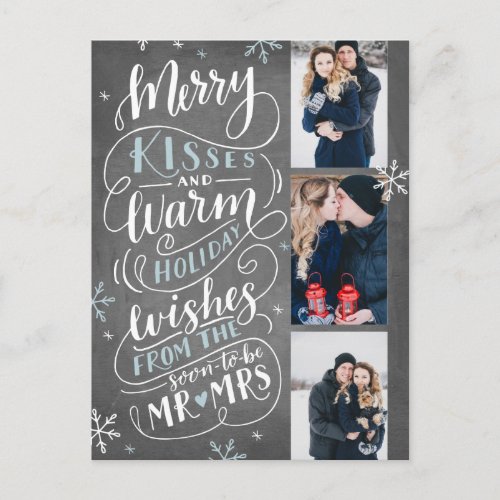 Merry Kisses Warm Wishes Save The Date 3 Photo Announcement Postcard