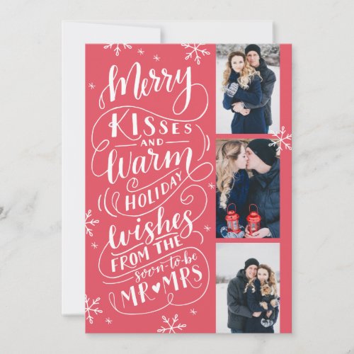 Merry Kisses Warm Wishes Save The Date 3 Photo Red