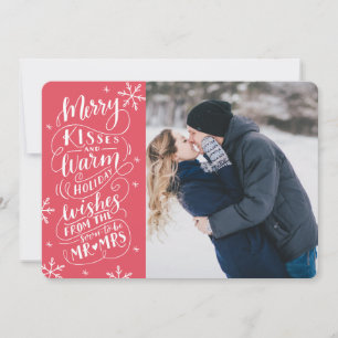 Merry Kisses Warm Wishes  Save The Date Photo Red