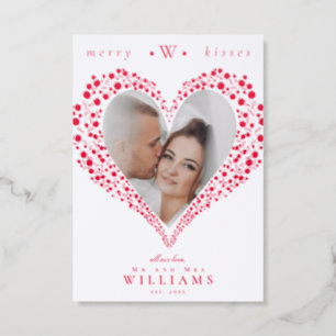Merry Kisses Wedding Monogram Mistletoe Christmas Letterpress Photo Cards