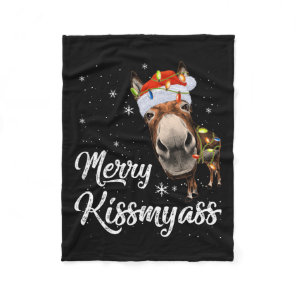 Merry Kissmy Donkey Sarcastic Xmas Funny Pajama Ch Fleece Blanket
