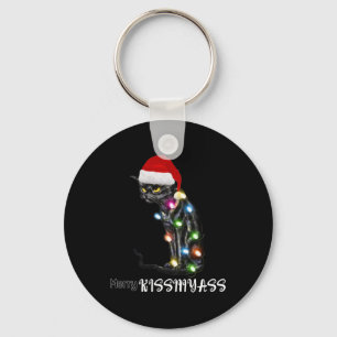 Merry Kissmy Fun Cat Christmas Lights 2  Keychain