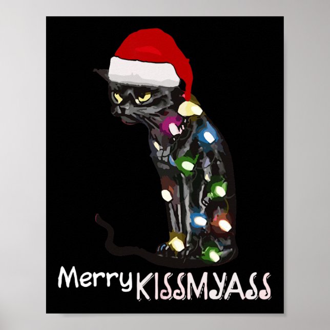 Merry Kissmy Fun Cat Christmas Lights 3  Poster (Front)