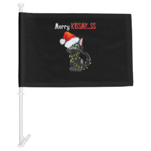 Merry Kissmy..ss Black Cat Christmas Lights Cat In Car Flag
