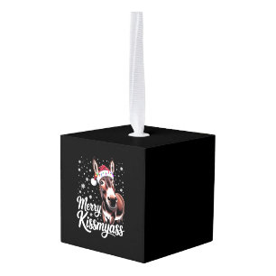 Merry Kissmyass Donkey Sarcastic Xmas Funny Pajama Cube Ornament