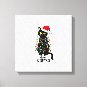 Merry Kissmyass Funny Cat Christmas Lights Premium Canvas Print
