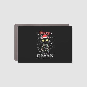 Merry Kissmyass Funny Cat Christmas Lights Premium Car Magnet