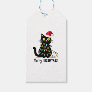 Merry Kissmyass Funny Cat Christmas Lights Premium Gift Tags