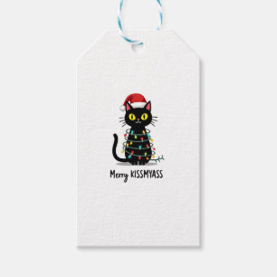 Merry Kissmyass Funny Cat Christmas Lights Premium Gift Tags
