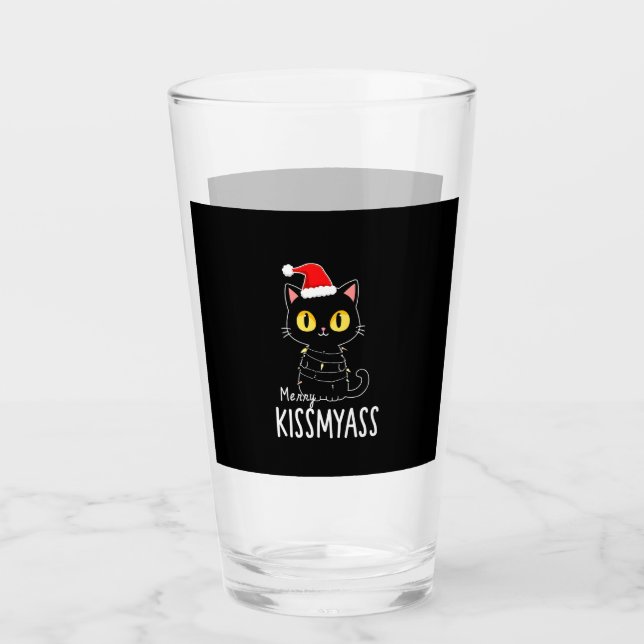 Merry Kissmyass Funny Cat Christmas Lights Premium Glass (Front)