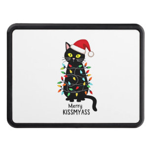 Merry Kissmyass Funny Cat Christmas Lights Premium Hitch Cover