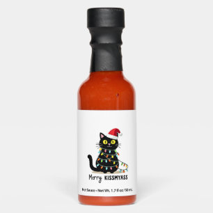 Merry Kissmyass Funny Cat Christmas Lights Premium Hot Sauces