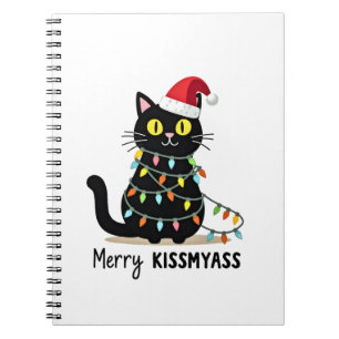 Merry Kissmyass Funny Cat Christmas Lights Premium Notebook