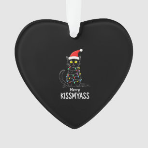 Merry Kissmyass Funny Cat Christmas Lights Premium Ornament