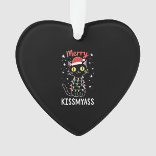 Merry Kissmyass Funny Cat Christmas Lights Premium Ornament