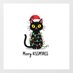 Merry Kissmyass Funny Cat Christmas Lights Premium Wall Decal