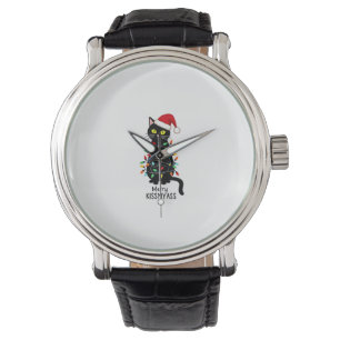 Merry Kissmyass Funny Cat Christmas Lights Premium Watch