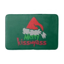 Merry Kissmyass Funny Christmas Bath Mat