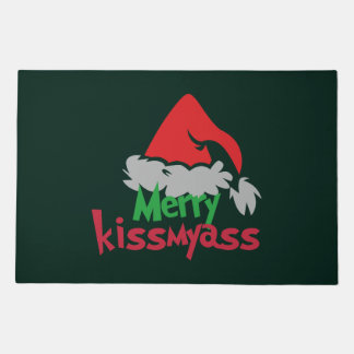 Merry Kissmyass Funny Christmas Door Mat