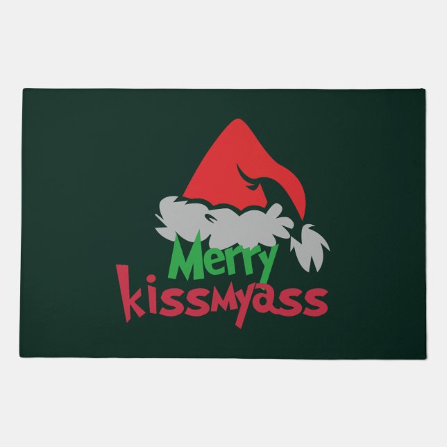 Merry Kissmyass Funny Christmas Door Mat (Front)