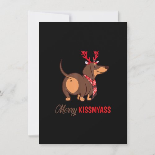 Merry Kissmyass Funny Christmas Reindeer Dachshund Invitation