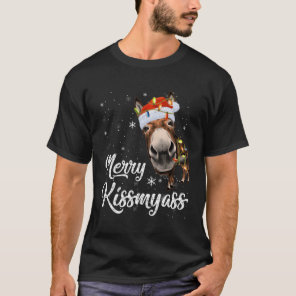 Merry Kissmyass Funny Donkey Lovers Sarcastic Chri T-Shirt