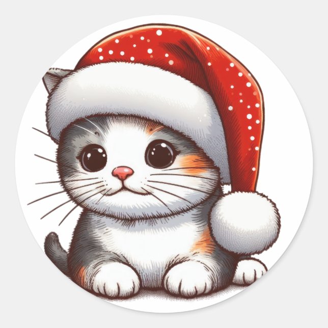 Merry Kitten's Christmas Delight Classic Round Sticker (Front)
