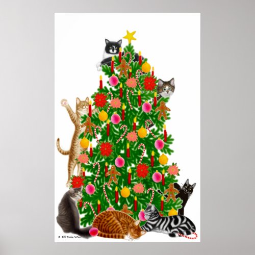 Merry Kitty Christmas Tree Print