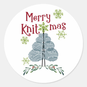 Merry Knitmas Yarn Christmas Tree Knitting Holiday Classic Round Sticker