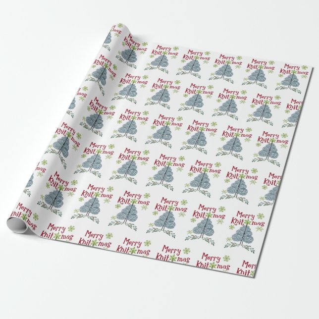 Merry Knitmas Yarn Christmas Tree Knitting Holiday Wrapping Paper (Unrolled)