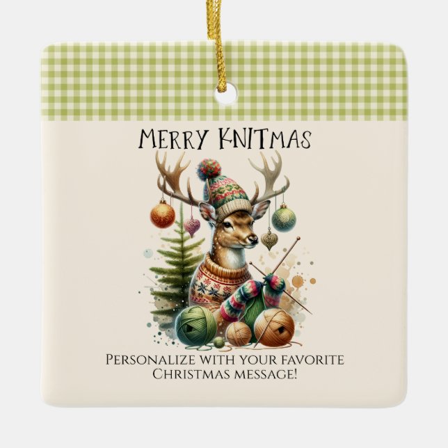 Merry Knittmas Knitting Christmas Ceramic Ornament (Front)