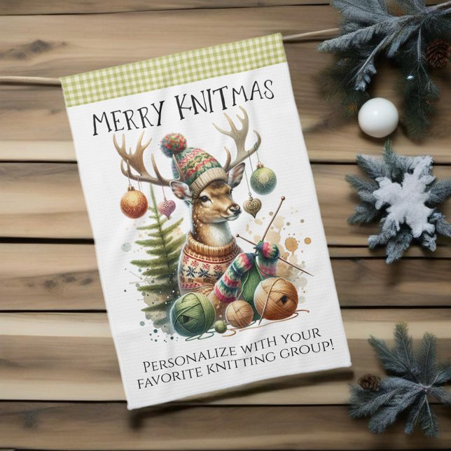 Merry Knittmas Knitting Christmas Kitchen Towel (For yarn lovers and craft enthusiasts. )