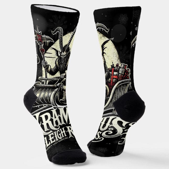 Merry Krampus Christmas Krampus Sleigh Rides Socks (Angled)