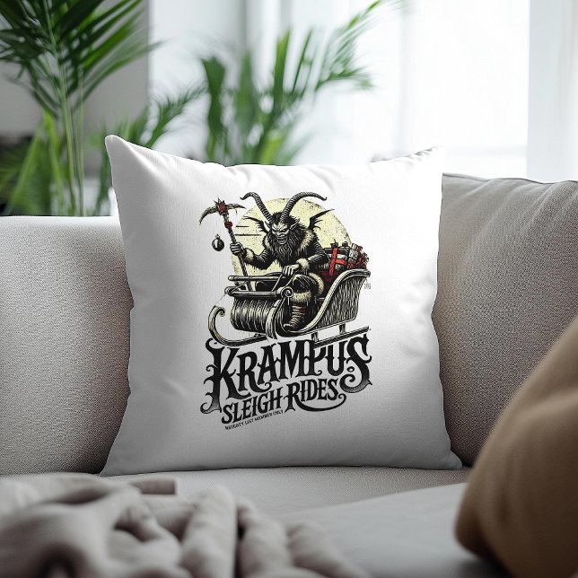 Merry Krampus Christmas Krampus Sleigh Rides Throw Pillow (Creator Uploaded)