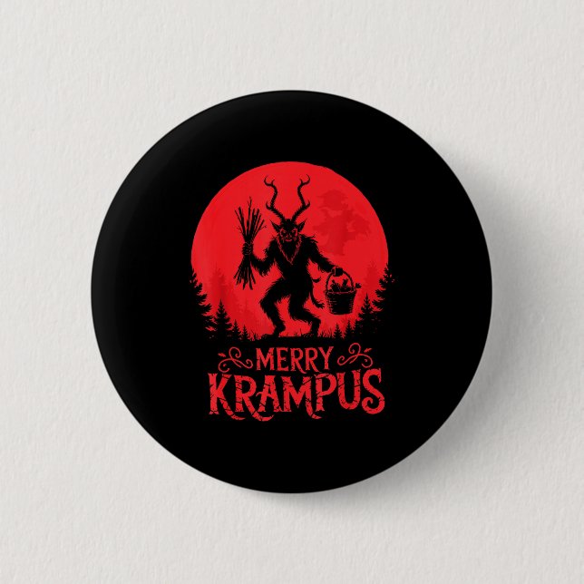Merry Krampus Christmas Xmas Horror Ugly Sweater E Button (Front)
