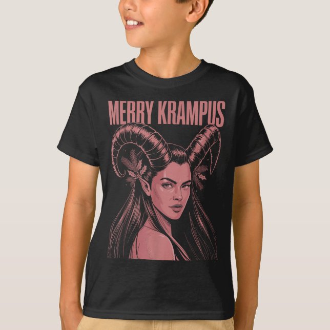 Merry Krampus Ironic Lilith Christmas Dark Feminin T-Shirt (Front)