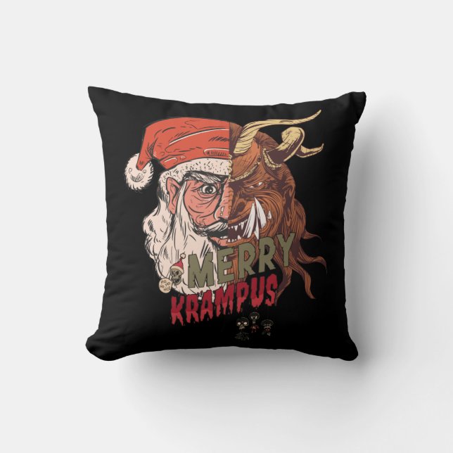 Merry Krampus Scary Santa Horror Christmas Throw Pillow (Front)