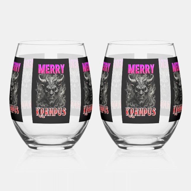 Merry Krampus Stemless Wine Glass (Left)