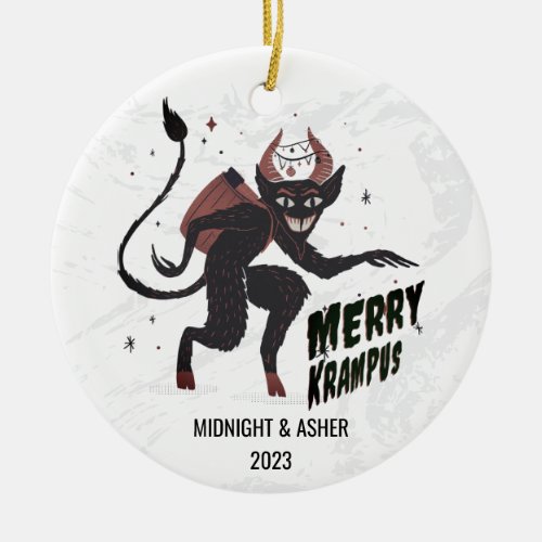 Merry Krampus Typography Christmas  Ceramic Ornament