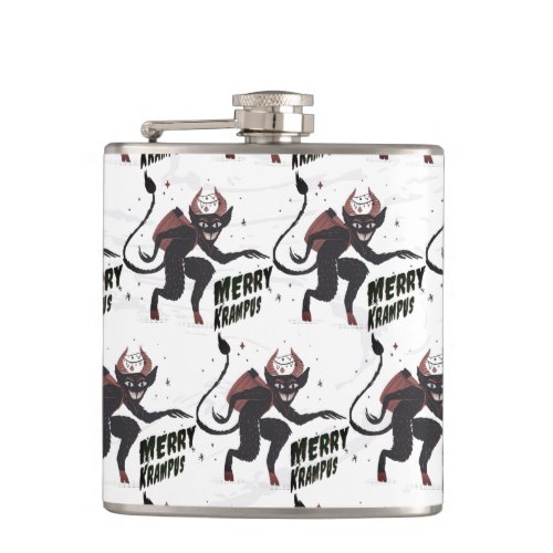 Merry Krampus Typography Christmas Flask