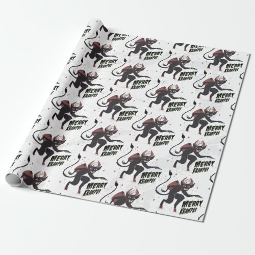 Merry Krampus Typography Christmas Holiday  Wrapping Paper