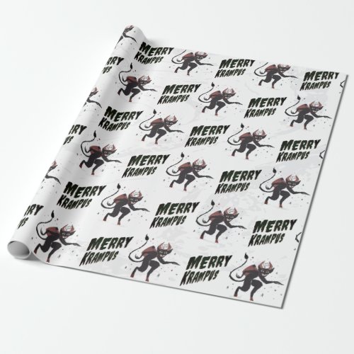 Merry Krampus Typography Christmas Holiday  Wrapping Paper